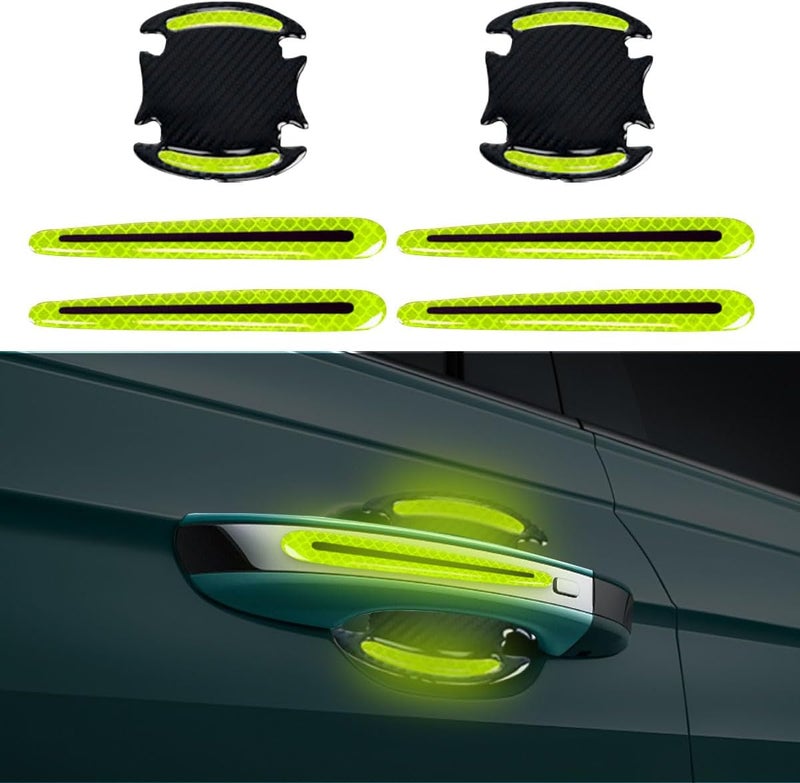 BDZMC 8PCS Reflective Car Door Handle Protector Sticker, Carbon Fiber Auto Handle Cup Paint Guard Protective Film, Anti-Scratches Bowl Sticker, Self-Adhesive & Non-Marking (Green) - Image 1